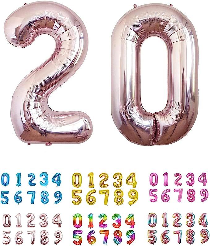 Balloon 20 Rose Gold | Number Balloon 20 Rose Gold | Balloon Number 20 Rose Gold | Number 20 Ball... | Amazon (US)