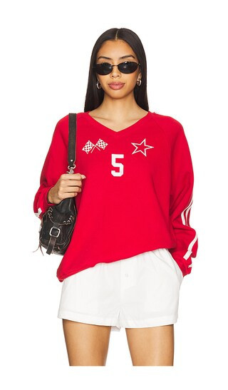 DAYDREAMER 5 Star Racing V-Neck Sweatshirt in Red. - size S | Revolve Clothing (Global)