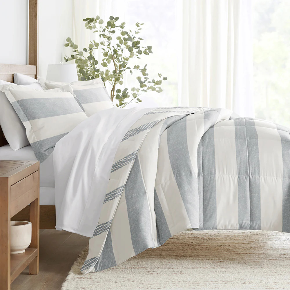 Distressed Stripe Reversible Down-Alternative Comforter Set | Linens and Hutch