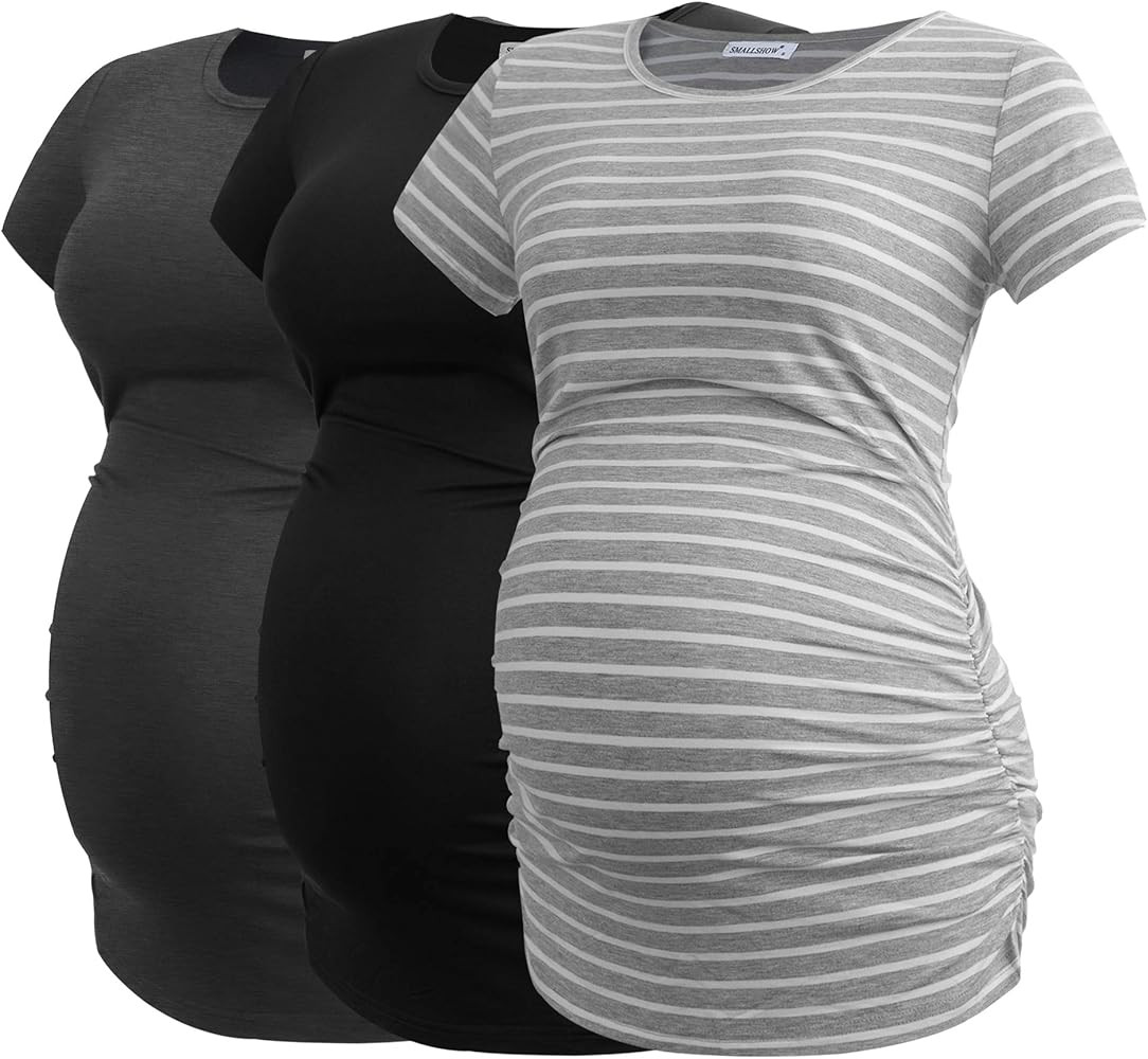 Smallshow Women's Maternity Tops Side Ruched Tunic T-Shirt Pregnancy Clothes | Amazon (US)