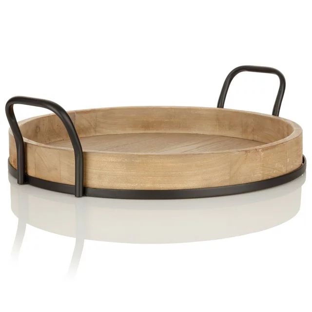 Better Homes & Gardens Round Wood Serving Tray with Black Handles, 18.5" x 17" | Walmart (US)