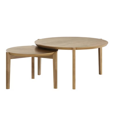 Nathan James 2pc Kendall Wood Round Nesting Coffee Table Set Brushed Light Brown: Veneer Surface, Includes Side Tables | Target