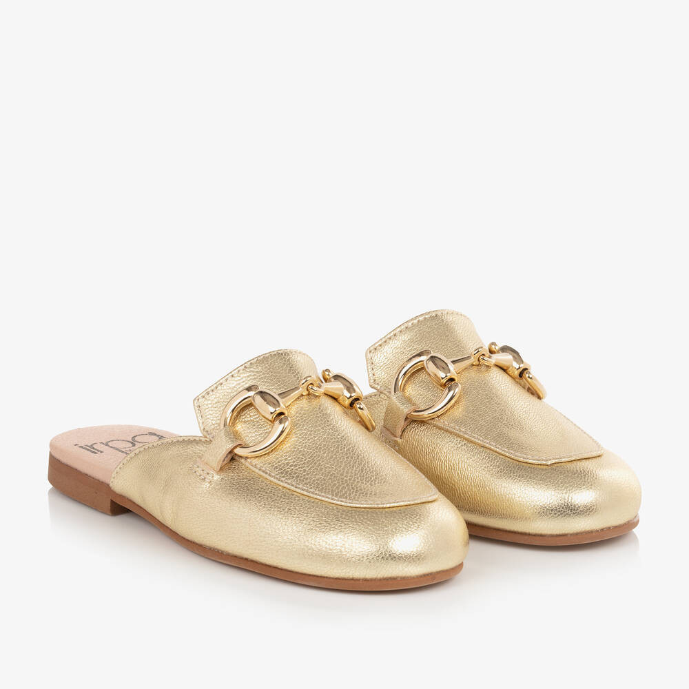 Irpa Girls Gold Leather Slip-On Loafers | Childrensalon