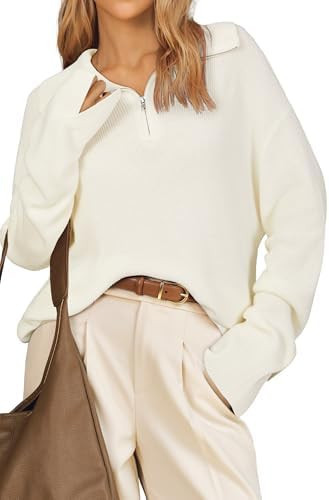 Arach&Cloz Women's Wool Blend Lapel Quarter Zip Fall Winter Trendy Casual Oversized Fit Sweater T... | Amazon (US)