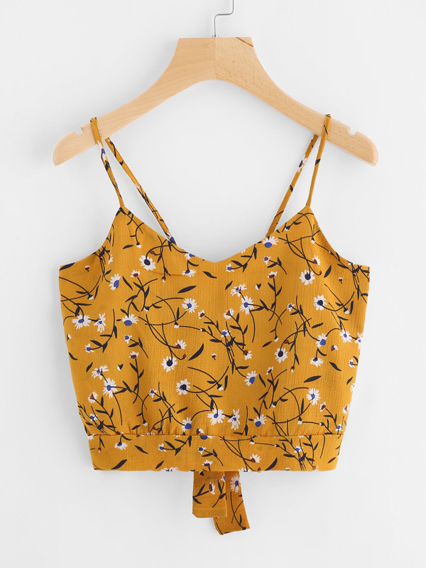 Floral Print Random Split Tie Back Cami Top | SHEIN