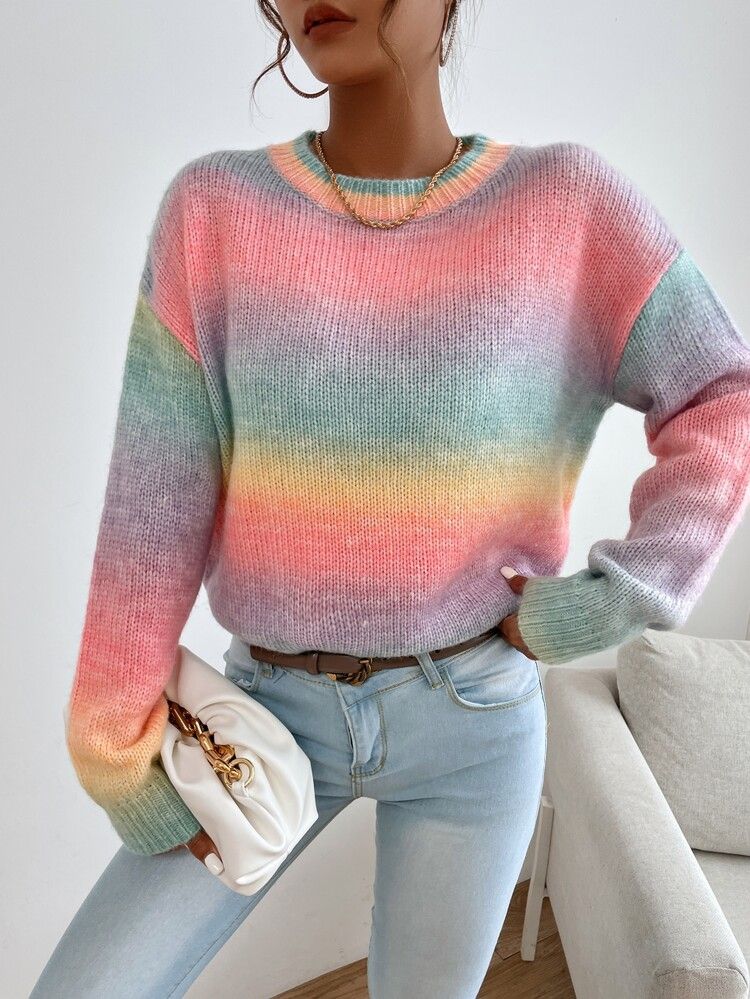 Drop Shoulder Ombre Sweater | SHEIN