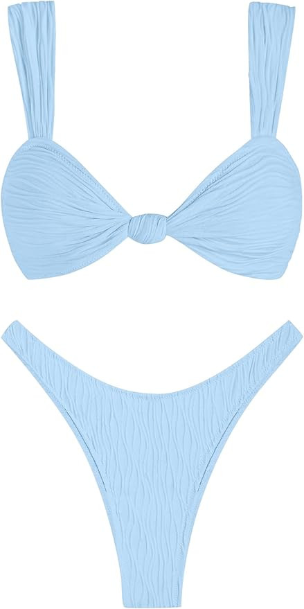 ZAFUL 2025 Cheeky Bikini Sets for Women High Cut Swimsuit Textured Ribbed Bikini Thong Bathing Su... | Amazon (US)