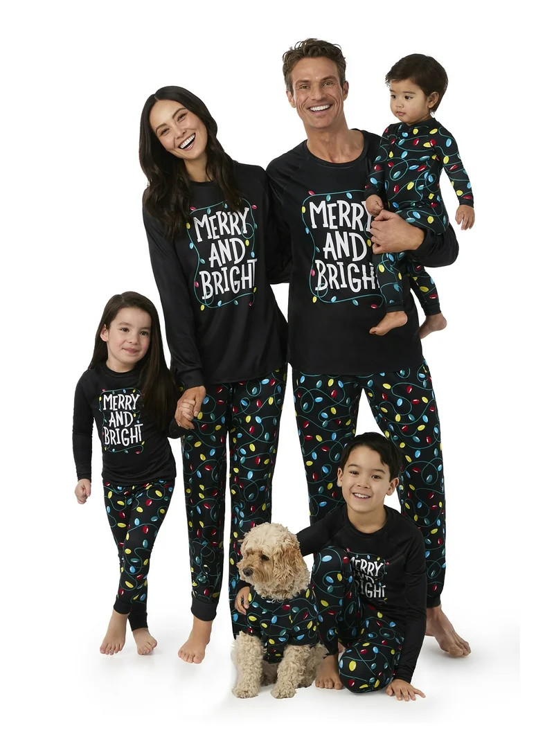 Holiday Time Women's Matching Family Pajamas Merry and Bright Top and Pants Set, 2-Piece, Sizes S... | Walmart (US)