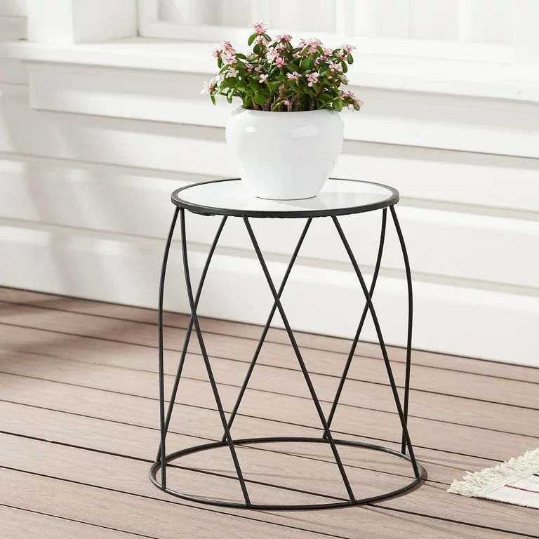 Better Homes & Gardens 15" Round Matte Black Faux Marble Top Plant Stand | Walmart (US)