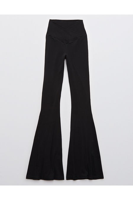 OFFLINE By Aerie Real Me High Waisted Crossover Rib Super Flare Legging Women's True Black S Short | Aerie
