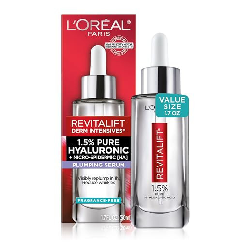L'Oreal Paris Revitalift 1.5% Pure Hyaluronic Acid Face Serum, Hydrate & Reduce Wrinkles, Fragrance Free 1.7 oz | Amazon (US)