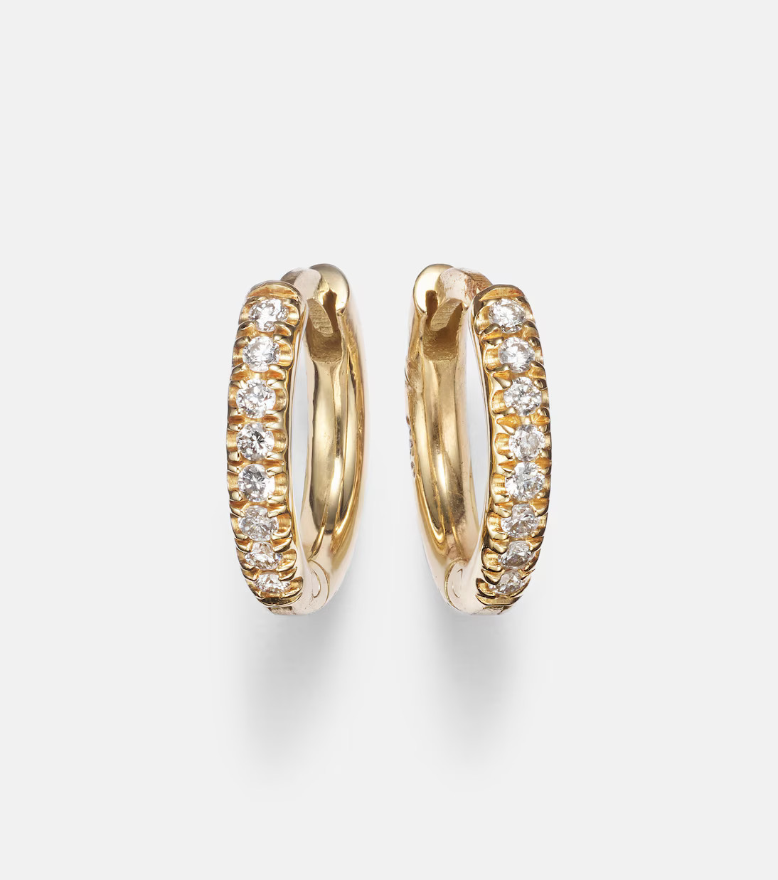 Mini 18kt yellow gold hoop earrings with diamonds | Mytheresa (UK)