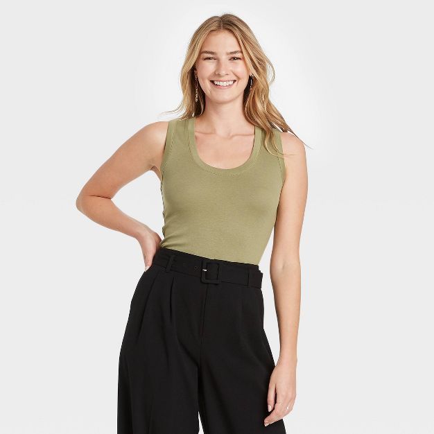 Women&#39;s Slim Fit Tank Top - A New Day&#8482; Olive L | Target