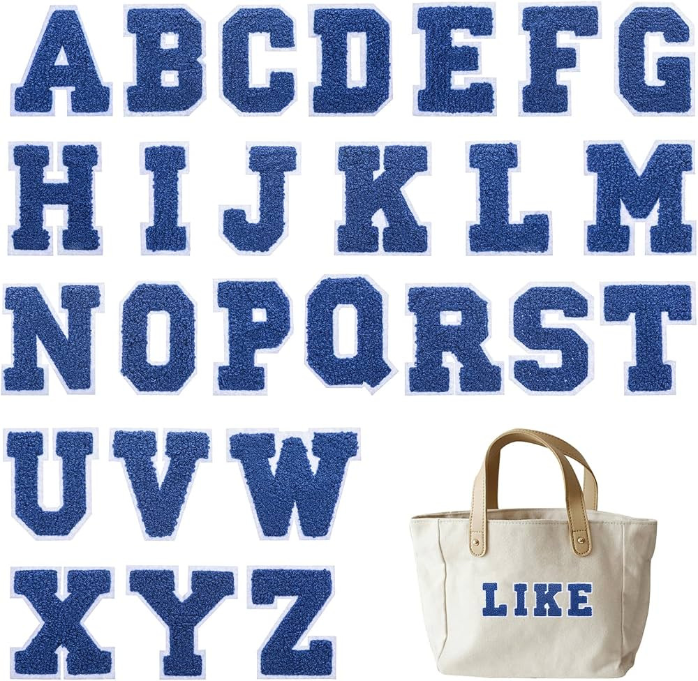 26 Pcs Chenille Letter Iron on Patches 2.7inch Blue Letter Patches Chenille Varsity Alphabet Patc... | Amazon (US)