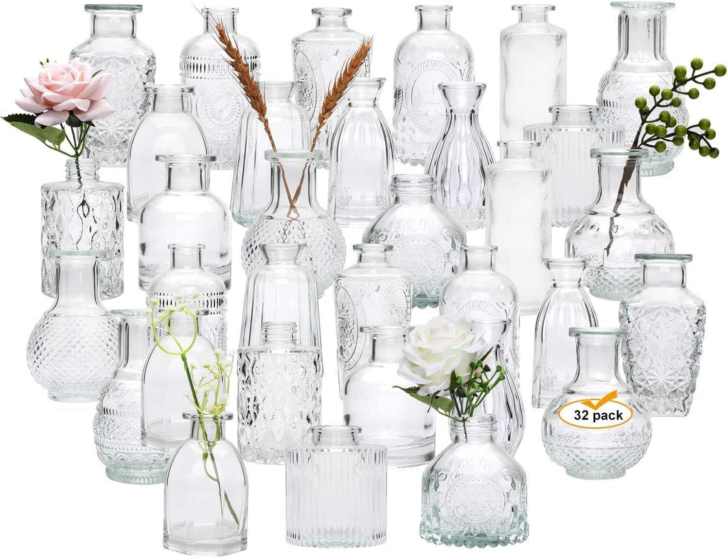 Glass Bud Vases Set of 32,Small Flower Vases for Wedding Centerpiece Table Decorations,Clear Vint... | Amazon (US)