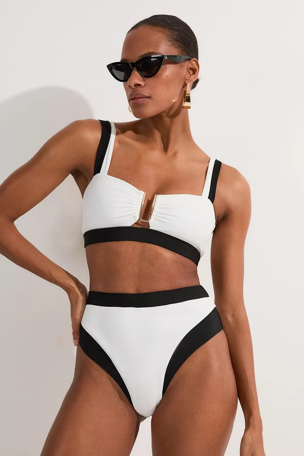 Mono Contrast Trim Bikini Top | Karen Millen | Karen Millen