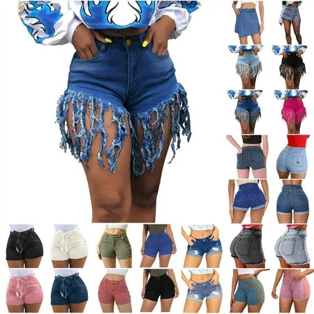 QATAINLAV Women s Tight Elastic Mini Denim Shorts Sexy Spicy Girl Hip Wrap Denim Shorts Ripped Hem Distressed Short Jeans with Pockets Streetwear Today Sales Light Blue S | Walmart (US)