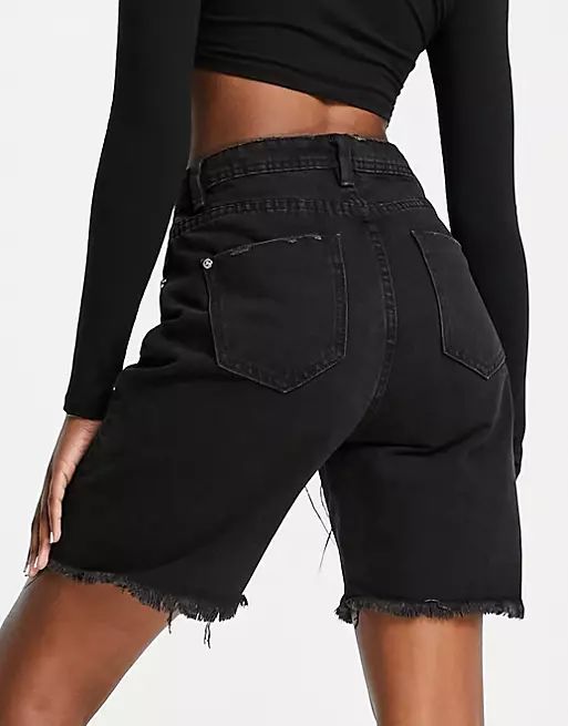 Missguided longline denim shorts in black | ASOS (Global)