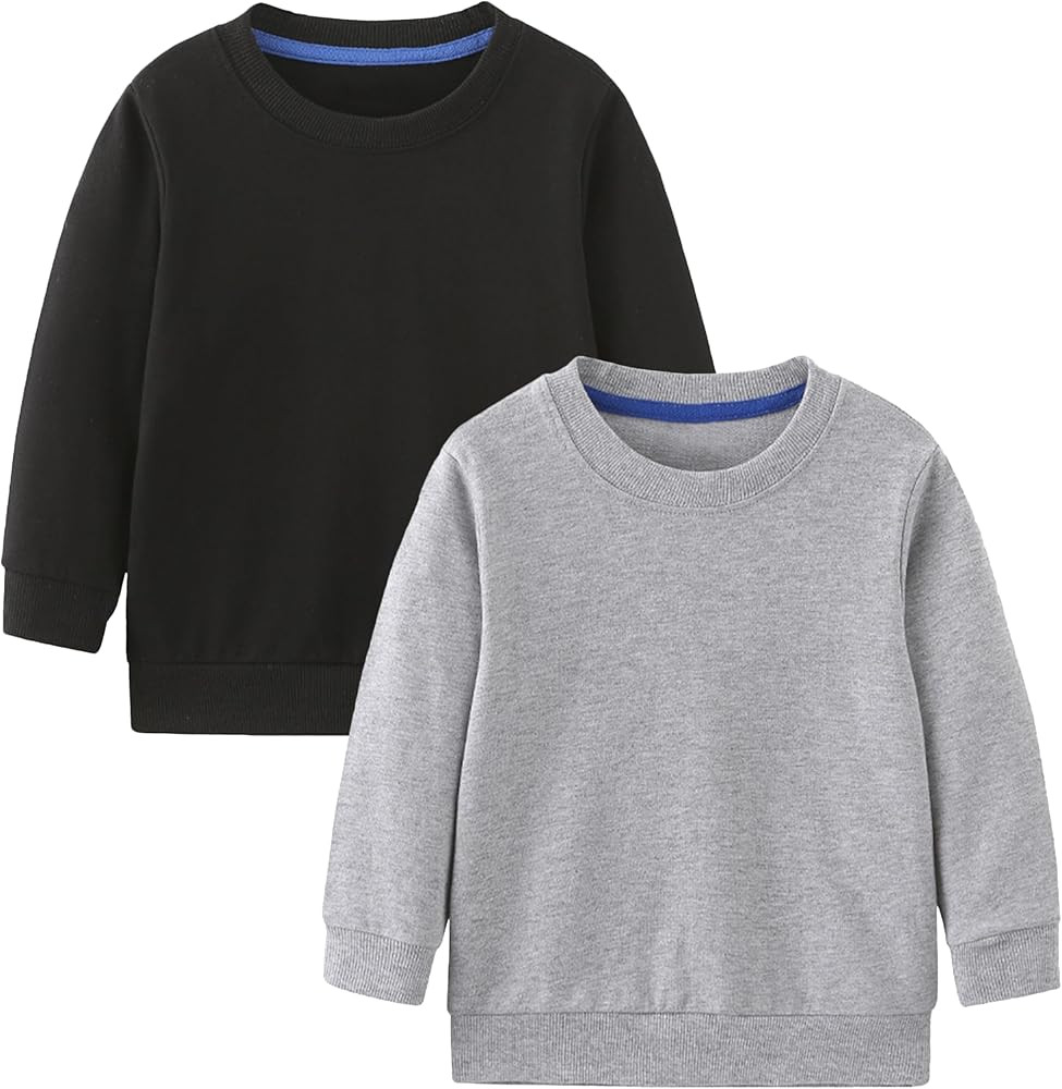 GFQLONG Toddler Boys 2 Pack Cotton Crewneck Sweatshirt, Baby Solid Long Sleeve Pullover Tops | Amazon (US)