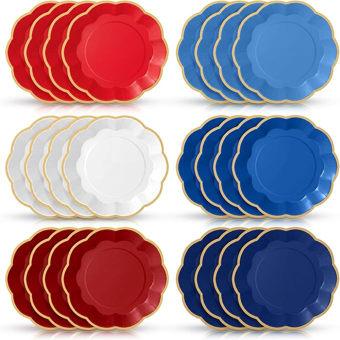 72 Pcs 4th of July Paper Plates 9 Inch Red White and Blue Scalloped Paper Disposable Dinner Desse... | Amazon (US)