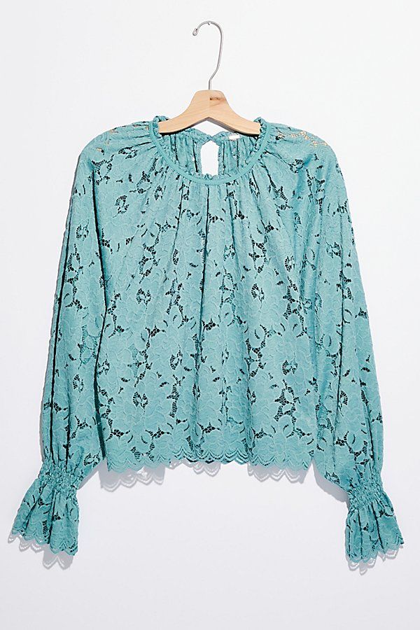 Olivia Lace Tee by Free People, Washed Jade, L | Free People (Global - UK&FR Excluded)