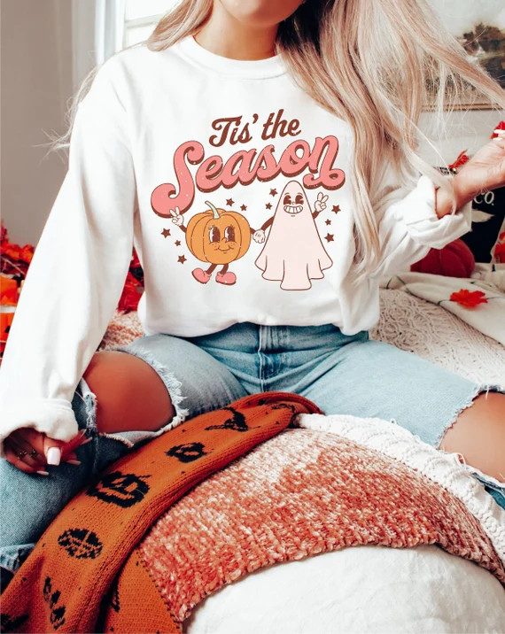 Groovy Tis the Season Ghost Pumpkin Sweatshirt Jack O Lantern - Etsy Canada | Etsy (CAD)