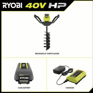 RYOBI 40V HP Brushless Cordless Earth Auger with 8 in. Bit with 4.0 Ah Battery and Charger RY4071... | The Home Depot