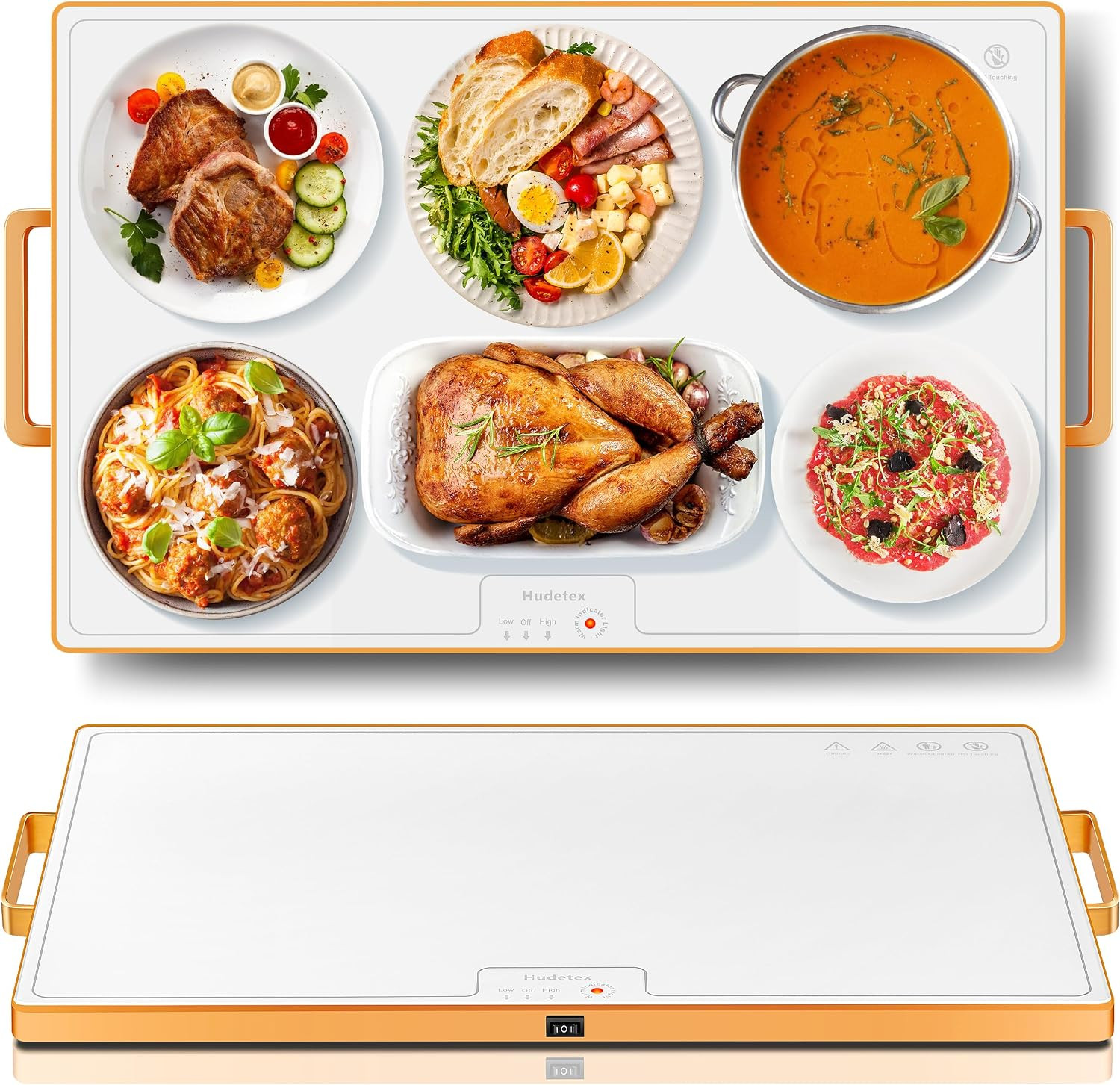 Warming Mat for Food,XL 24"x16",Tempered Glass Electric Warming Tray, White | Amazon (US)