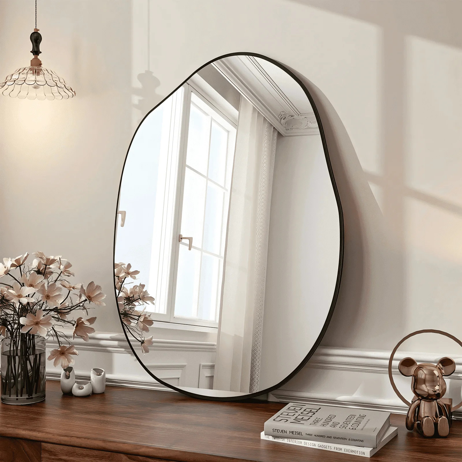 BEAUTYPEAK 24" x 32" Vanity Mirror Wall Wavy Mirror Bathroom Mirror Decor , Black | Walmart (US)