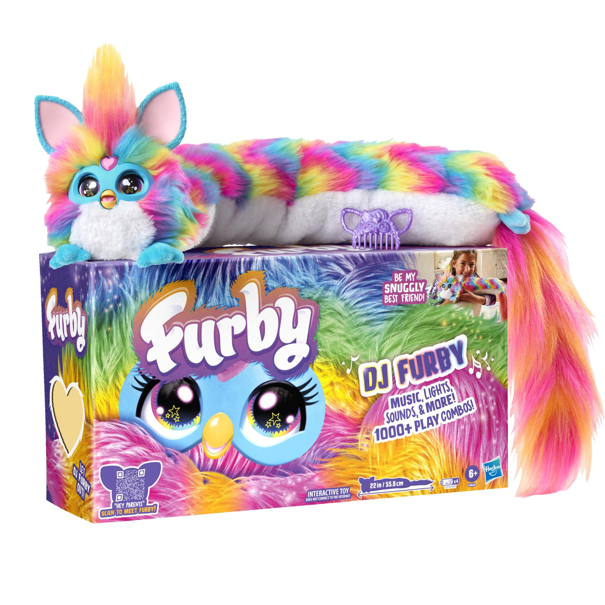 FURBY DJ Interactive Toy, Super Snuggly Rainbow Electronic Plush with Music, Lights, Motion, & Games, Speaks English & Furbish, 32in Long, Ages 6+ | Amazon (US)