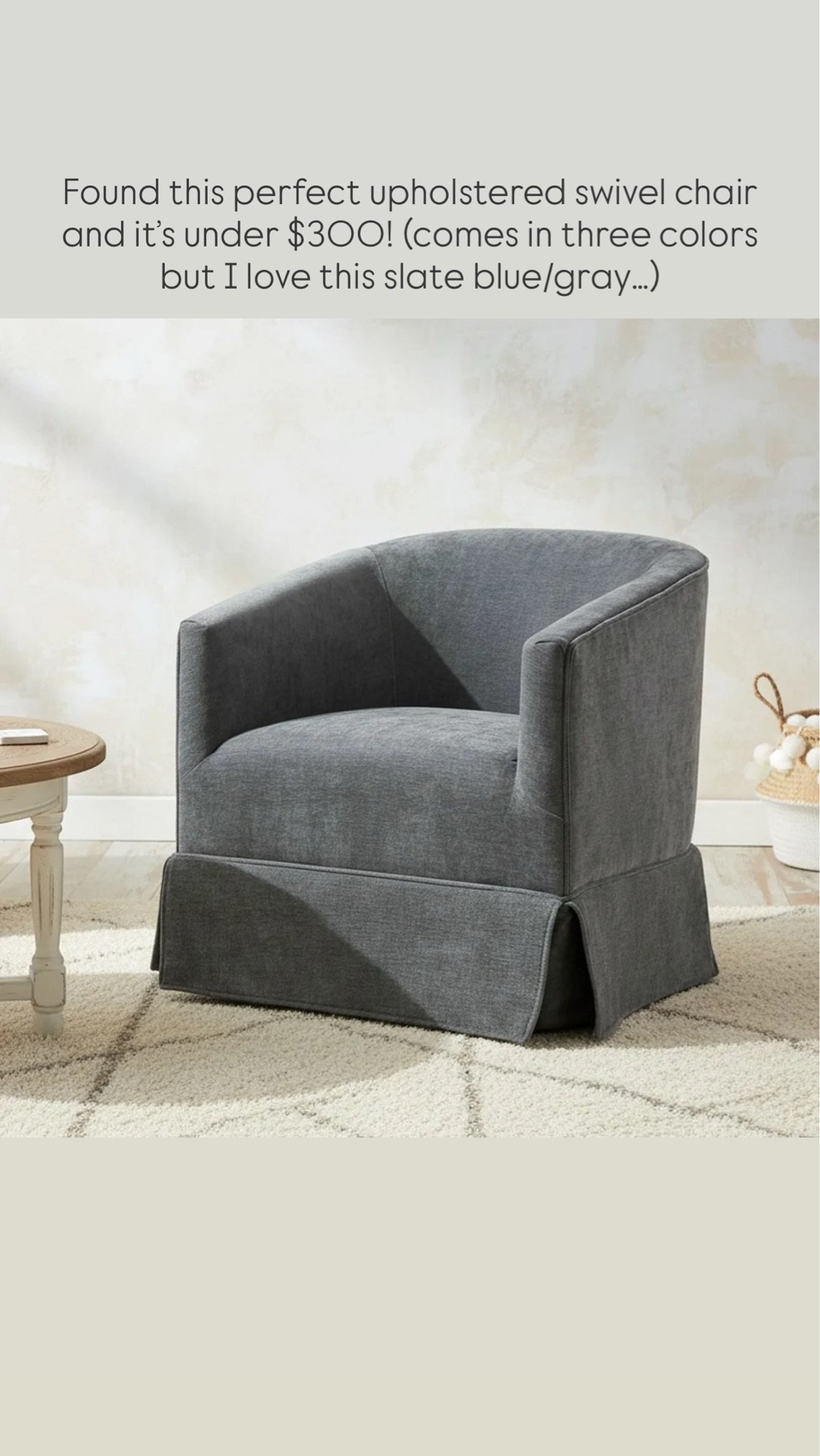 Found this perfect upholstered swivel chair from @Wayfair and it’s under $300! (comes in three colors but I love this slate blue/gray…)

#LTKSaleAlert #LTKHome #LTKdayinmylife