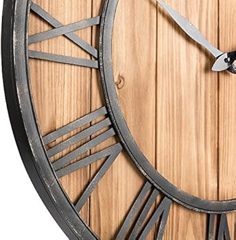 Oldtown Farmhouse Metal & Solid Wood Noiseless Wall Clock (Wood, 24-inch) | Amazon (US)
