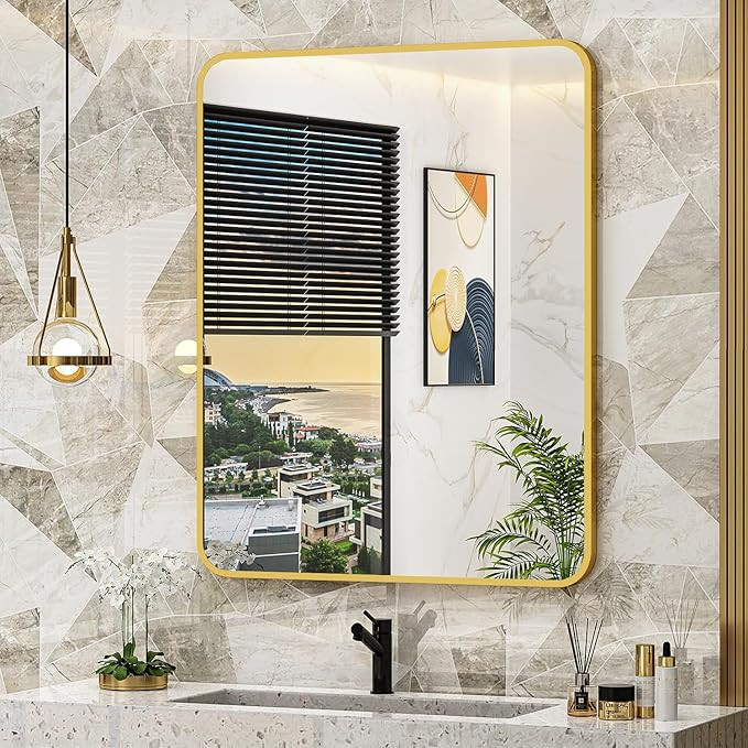 24x30 Inch Bathroom Medicine Cabinet with Mirror Gold Metal Framed Recessed or Surface Wall Mount... | Amazon (US)