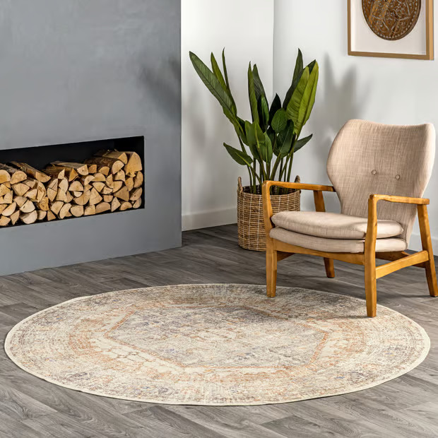 Gray Vintage Medallion Washable Area Rug | Rugs USA