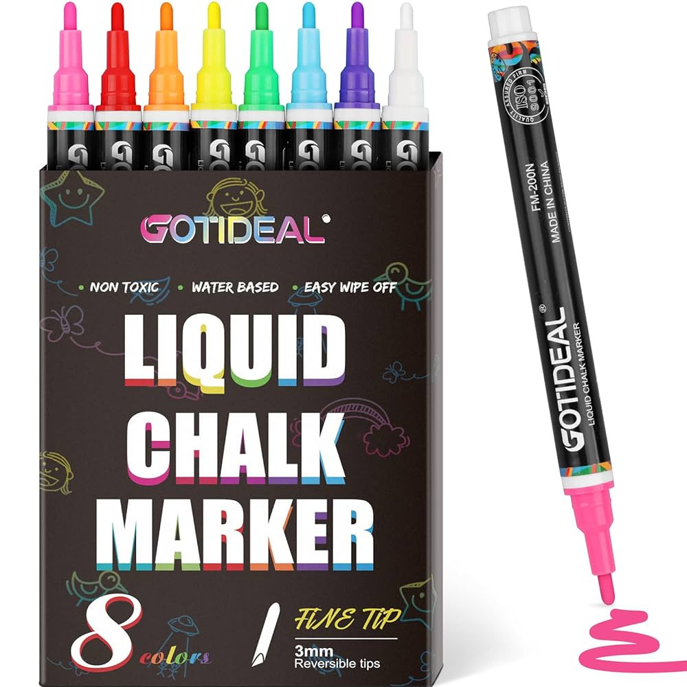 GOTIDEAL Liquid Chalk Markers, Fine Tip 8 Colors Washable Window Chalkboard Glass Pens, Paint and... | Amazon (US)