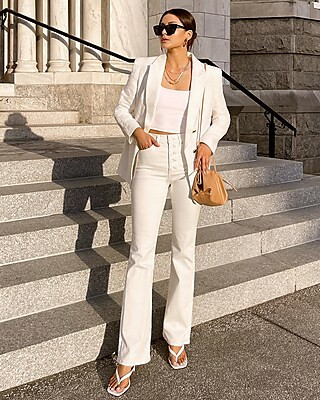 Conscious Edit High Waisted White Button Fly Bootcut Jeans | Express