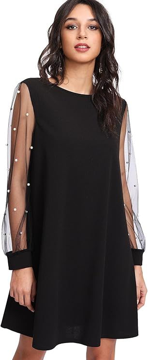 DIDK Women's Tunic Dress with Embroidered Floral Mesh Bishop Sleeve | Amazon (US)