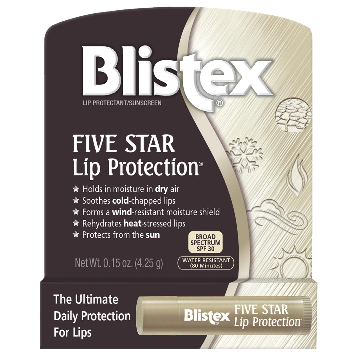 Blistex Five Star Lip Protection Balm, 0.15 Ounce – Wind & Water-Resistant Lip Care, Broad Spec... | Amazon (US)