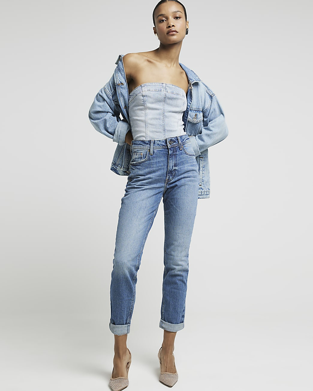 Blue high waisted bum sculpt mom jeans | River Island (UK & IE)