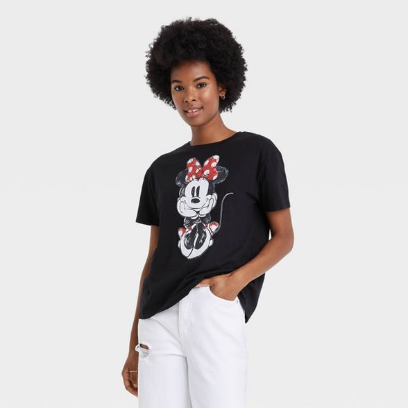 Women's Minnie Mouse Short Sleeve Graphic T-Shirt - Black | Target
