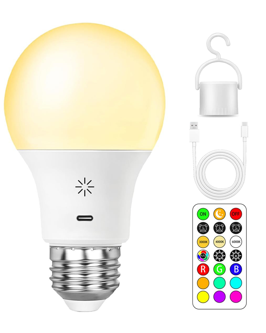 USB Rechargeable Light Bulb With Remote Control, Smart RGB Color Changing Bulb, 9+3 Color Tempera... | Amazon (US)