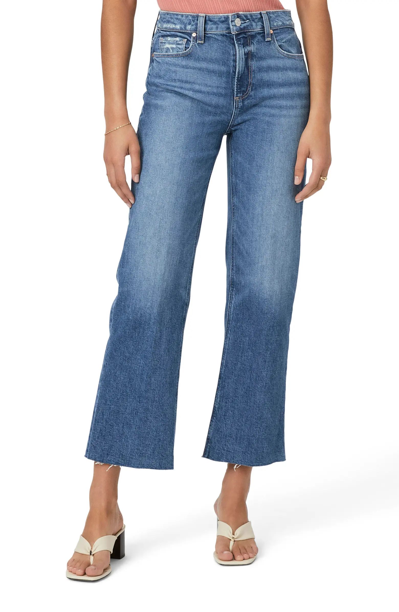 PAIGE Leenah Raw Hem High Waist Ankle Wide Leg Jeans | Nordstrom | Nordstrom