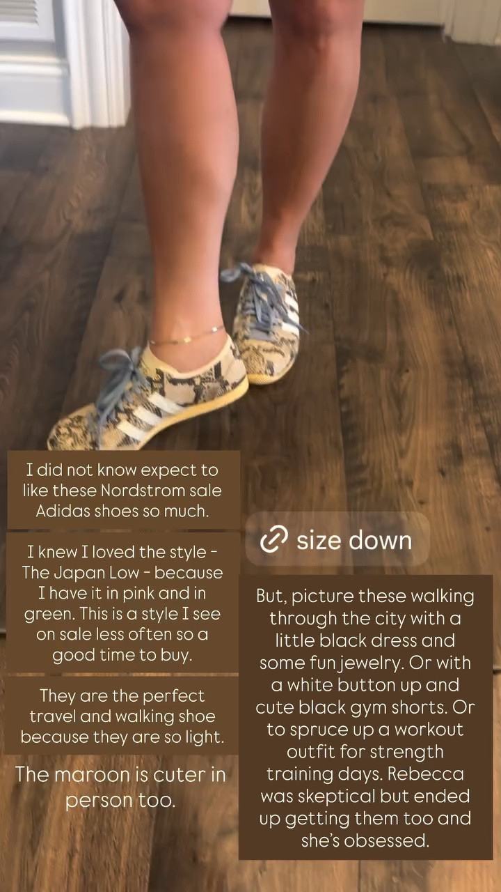 I love the Adidas Japan Low-Top sneakers, and they’re on sale at Nordstrom for under $100‼️ The pattern in this video is sadly sold out at the moment, but the maroon ones that they still have are also super-cute. They’re a great lightweight walking + travel shoe and are so versatile in what they can be styled with!

#LTKSaleAlert #LTKTravel #LTKActive