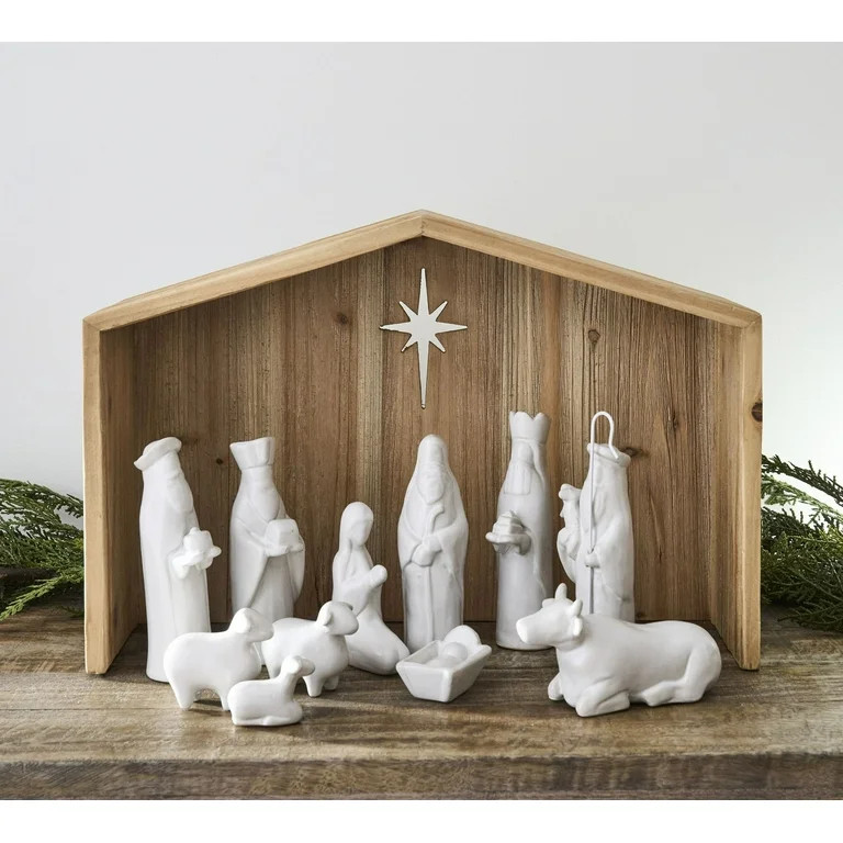 Handcrafted Nativity Figures Set - 11-Piece White Holy Family Figurines, Christmas Manger Scene D... | Walmart (US)