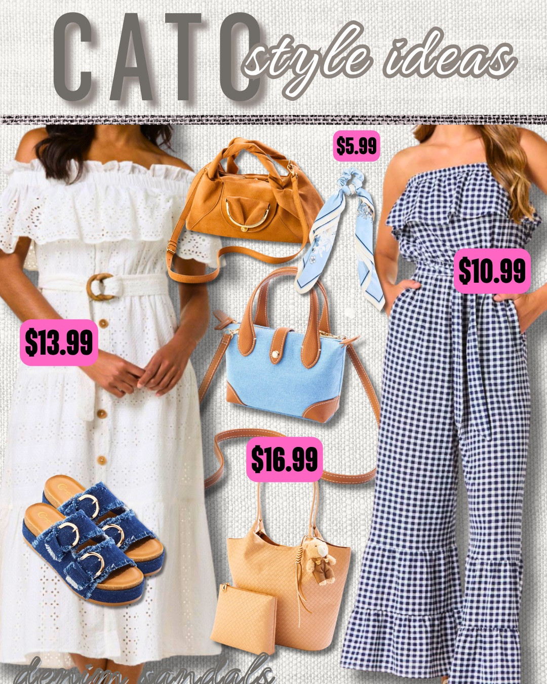 Cato outfit inspo + so many clearance finds!

blue gingham romper, white ruffle dress, boho dress, cognac purse, bag, shoulder bag, tote bag, denim sandals, denim platforms, white vest, bow vest, crossbody, blue skirt, ruffle skirt, tiered skirt, aviator sunglasses, sunnies, retro sunnies, round sunglasses #boho #bohemian #outfit #ideas #ootd  boho, boho outfit, boho outfit ideas, boho flare, boho look, boho fashion, boho clothing, boho style, boho outfit inspo, boho inspo, boho inspiration, boho outfit inspiration, boho chic, boho style look, boho style outfit, bohemian, whimsical outfit, whimsical look, boho fashion ideas, boho dress, boho clothing, boho clothing ideas, boho fashion and style, hippie style, hippie fashion, hippie look, fringe, pom pom, pom poms, tassels, california, california style, summer boho, edgy boho  

 #LTKSaleAlert