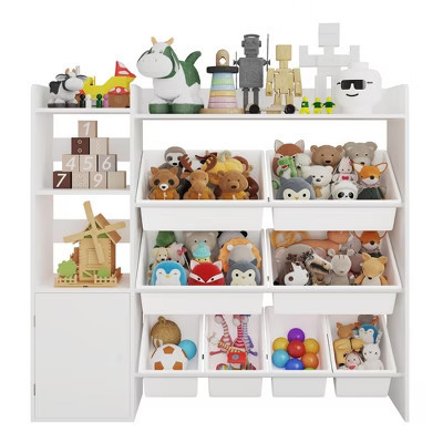 Toy Organizer with 8 Bins, 4-Tier Kids Storage Shelf with Toy Boxes, Children's Bookcase for Playroom, Nursery, Craft Room | Target