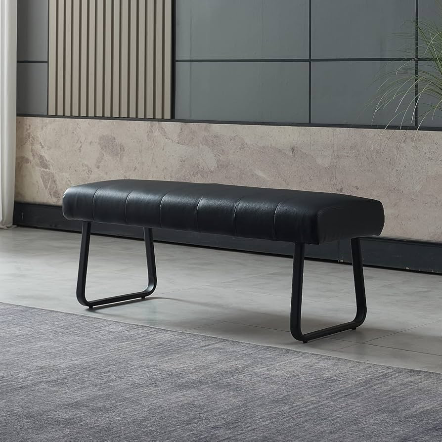 JIEXI 47in Upholstered PU Leather Long Bench, Waiting Room Bench Seating with Metal Leg, Receptio... | Amazon (US)