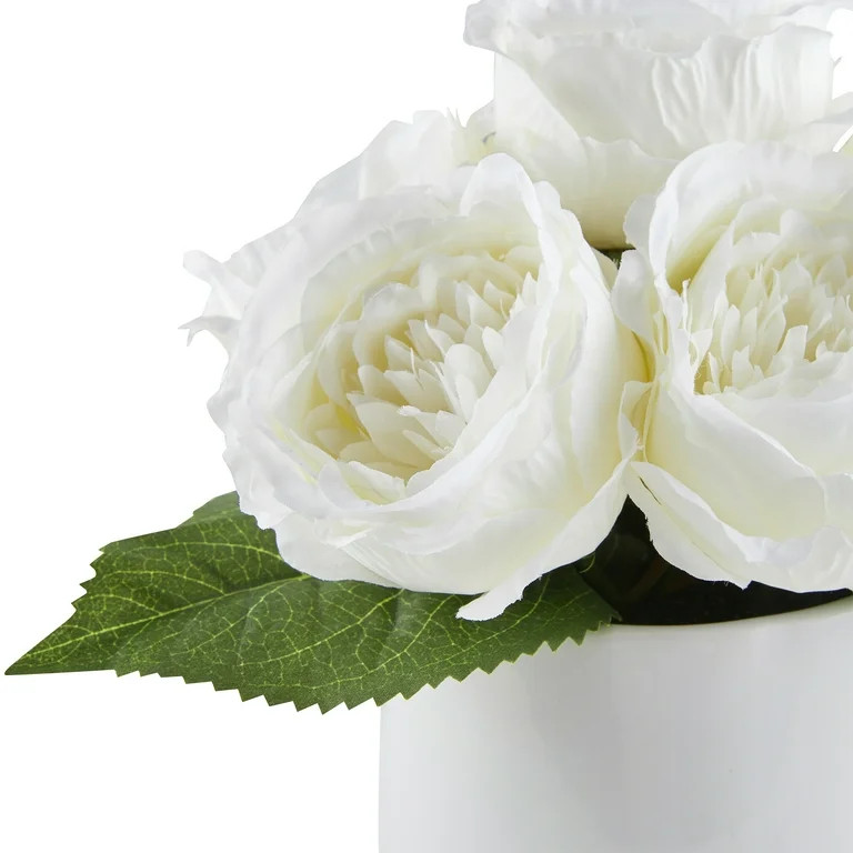 My Texas House White Faux Rose Floral in White Ceramic Vase, 13" Height | Walmart (US)