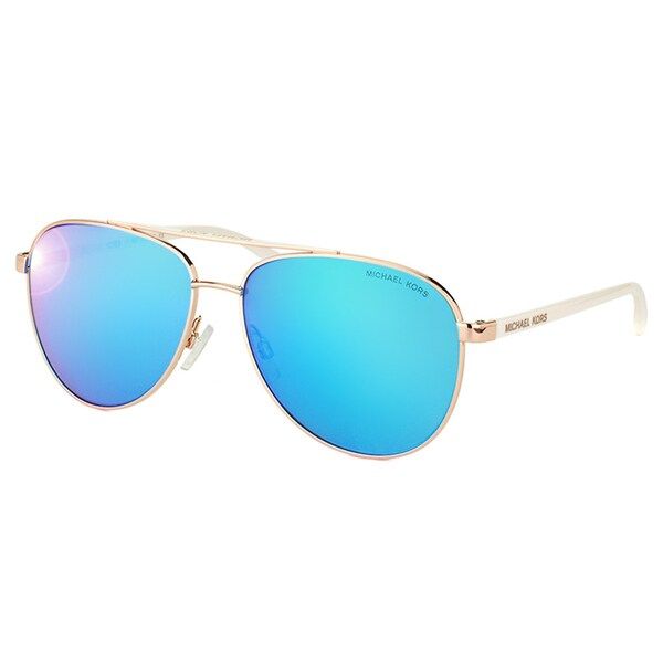 Michael Kors MK 5007 104525 Hvar Rose Gold Metal Aviator Blue Mirror Lens Sunglasses | Bed Bath & Beyond