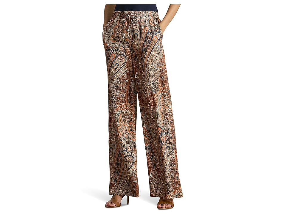 Lauren Ralph Lauren Paisley Crepe Wide-Leg Pants Women's Casual Pants Cream : LG 31.5, Polyester | Zappos
